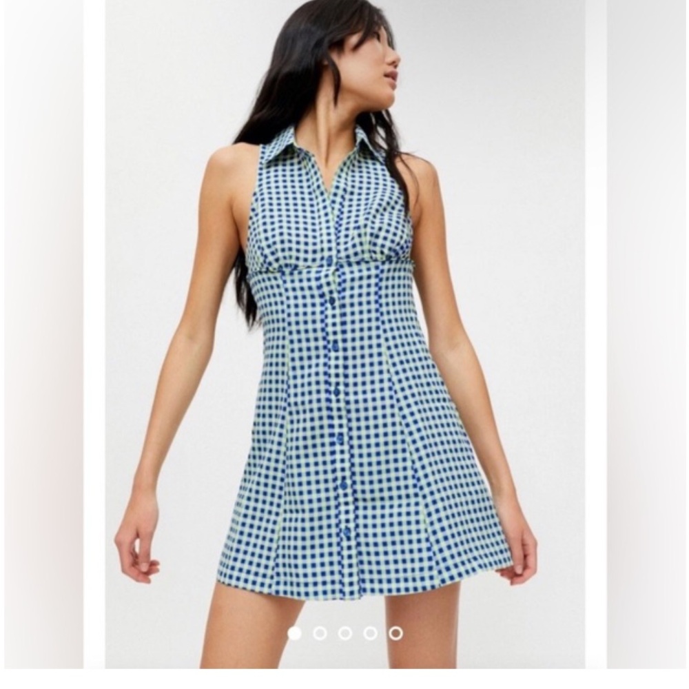 Urban Outfitters blue & yellow checkered sleeveless minidress Size Small
